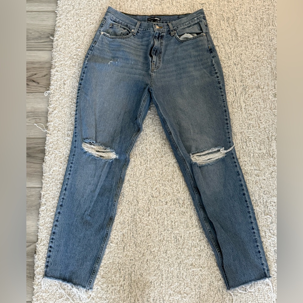 Fashion Nova Blue Distressed Boyfriend Jeans